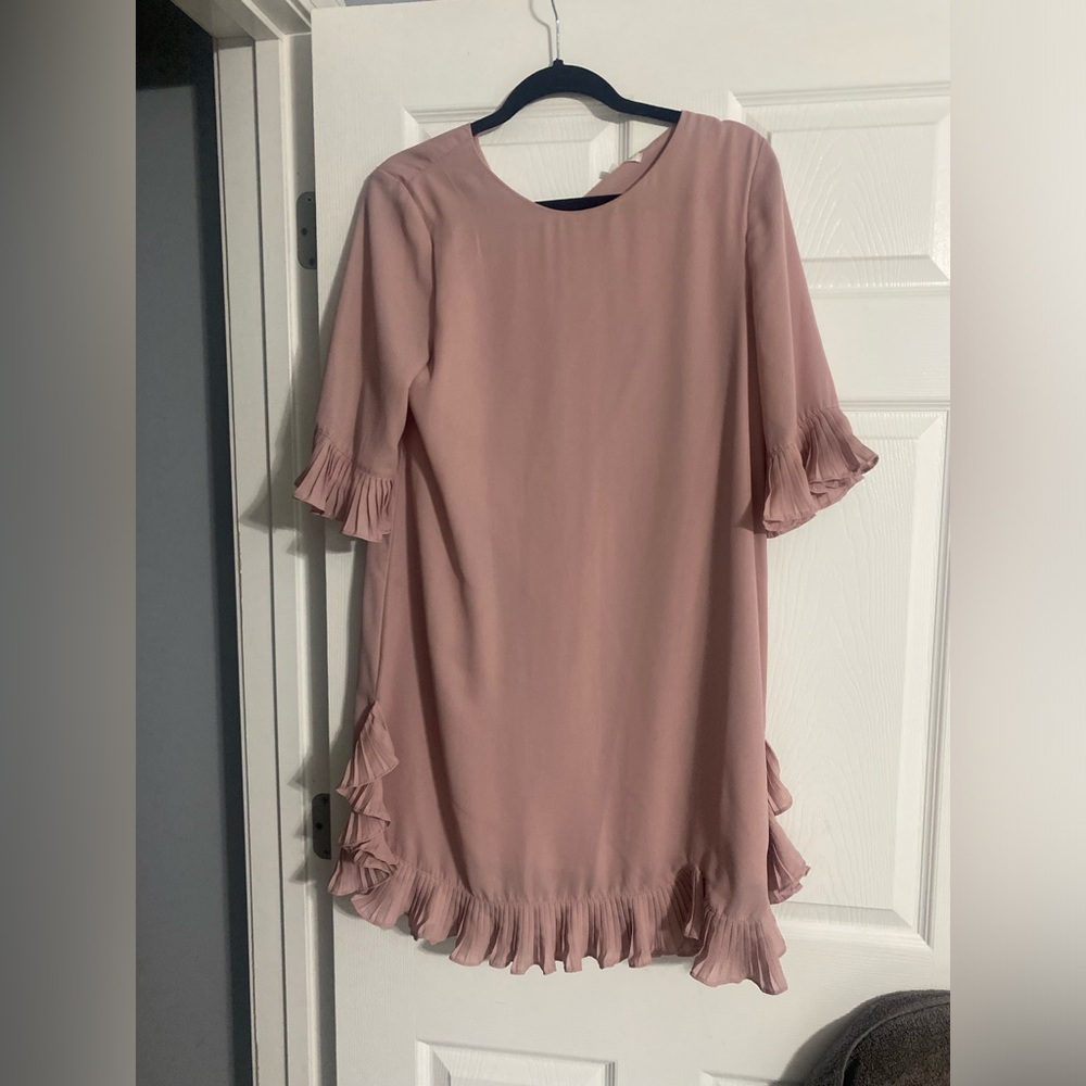 Elegant Pink Ruffle Sleeve Dress